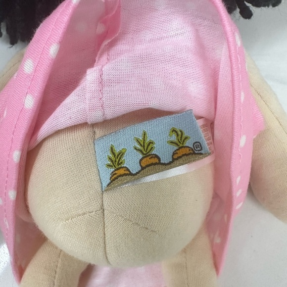 Bunnies by The Bay Baby Doll Black Hair Pink Dot Dress  Yellow Zs 12” Plush - Picture 5 of 9